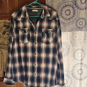 Plaid Casual Button-Down Shirt in Blue and Cream